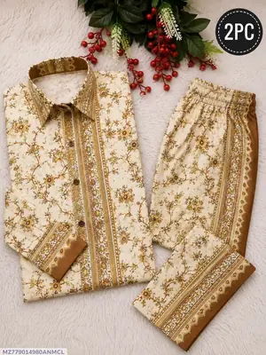 2 Pcs Women's Unstitched 3-D Block Printed Suit