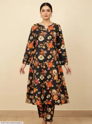 2 Pcs Women's Unstitched 3-D Block Printed Suit
