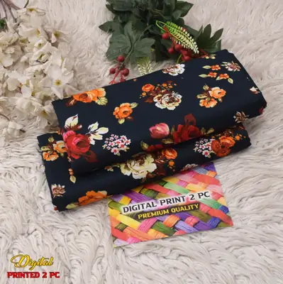 2 Pcs Women's Unstitched 3-D Block Printed Suit thumbnail 2