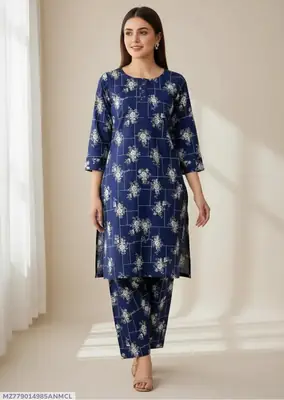 2 Pcs Women's Unstitched 3-D Block Printed Suit