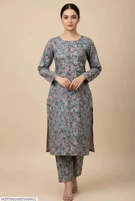 2 Pcs Women's Unstitched 3-D Block Printed Suit