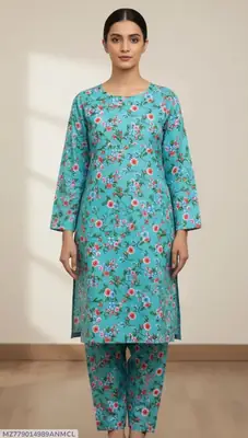 2 Pcs Women's Unstitched 3-D Block Printed Suit