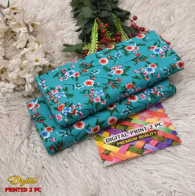 2 Pcs Women's Unstitched 3-D Block Printed Suit thumbnail 2