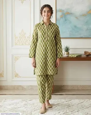 2 Pcs Women's Unstitched 3-D Block Printed Suit