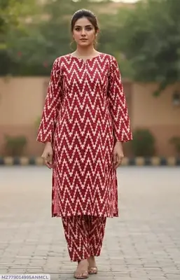 2 Pcs Women's Unstitched 3-D Block Printed Suit