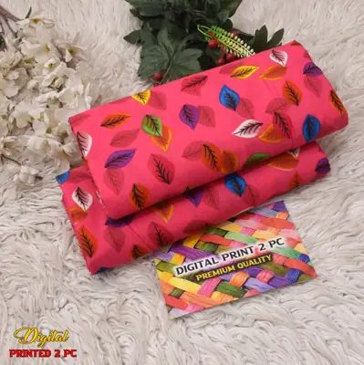 2 Pcs Women's Unstitched 3-D Block Printed Suit thumbnail 2