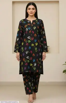 2 Pcs Women's Unstitched 3-D Block Printed Suit