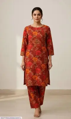 2 Pcs Women's Unstitched 3-D Block Printed Suit