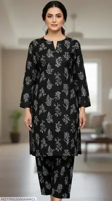 2 Pcs Women's Unstitched 3-D Block Printed Suit