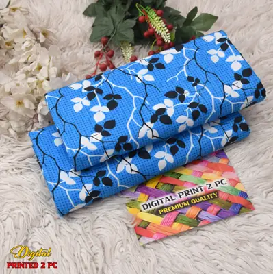 2 Pcs Women's Unstitched 3-D Block Printed Suit thumbnail 2