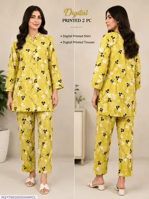 2 Pcs Women's Unstitched 3-D Block Printed Suit