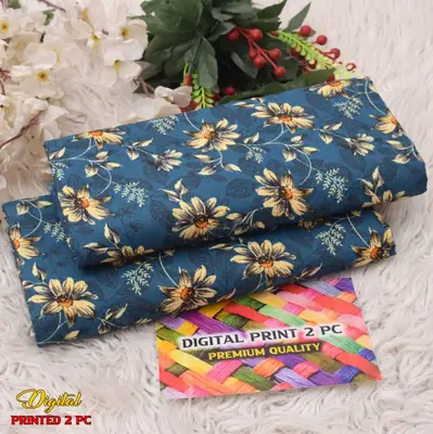 2 Pcs Women's Unstitched 3-D Block Printed Suit thumbnail 2