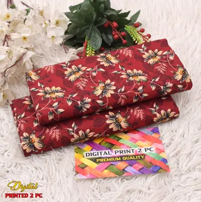 2 Pcs Women's Unstitched 3-D Block Printed Suit thumbnail 2