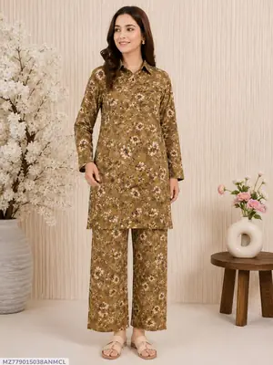 2 Pcs Women's Unstitched 3-D Block Printed Suit