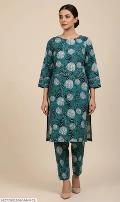 2 Pcs Women's Unstitched 3-D Block Printed Suit