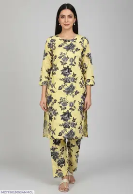2 Pcs Women's Unstitched 3-D Block Printed Suit
