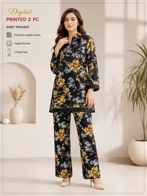 2 Pcs Women's Unstitched 3-D Block Printed Suit