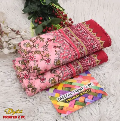 2 Pcs Women's Unstitched 3-D Block Printed Suit thumbnail 2