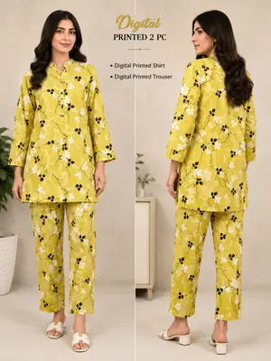 2 Pcs Women's Unstitched 3-D Block Printed Suit