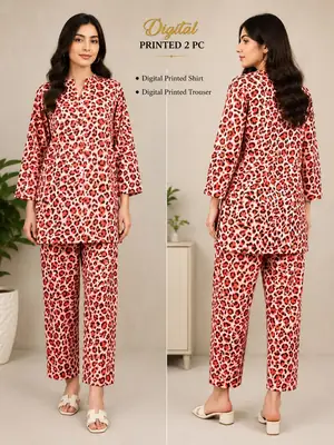 2 Pcs Women's Unstitched 3-D Block Printed Suit