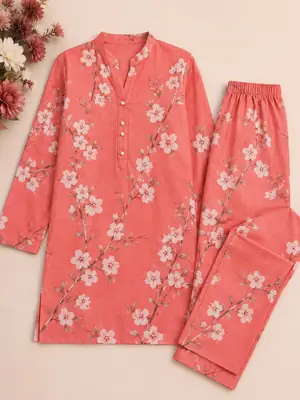 2 Pcs Women's Unstitched 3-D Block Printed Suit