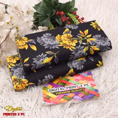 2 Pcs Women's Unstitched 3-D Block Printed Suit thumbnail 2