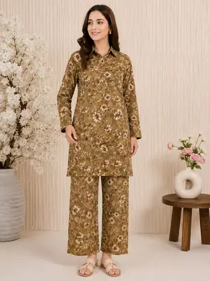 2 Pcs Women's Unstitched 3-D Block Printed Suit