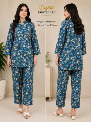 2 Pcs Women's Unstitched 3-D Block Printed Suit