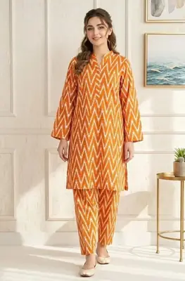 2 Pcs Women's Unstitched 3-D Block Printed Suit