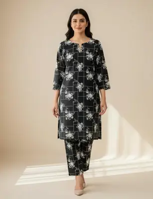 2 Pcs Women's Unstitched 3-D Block Printed Suit
