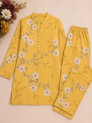 2 Pcs Women's Unstitched 3-D Block Printed Suit