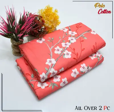 2 Pcs Women's Unstitched 3-D Block Printed Suit thumbnail 2