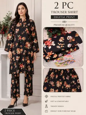2 Pcs Women's Unstitched 3-D Block Printed Suit
