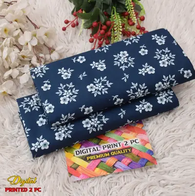2 Pcs Women's Unstitched 3-D Block Printed Suit thumbnail 2