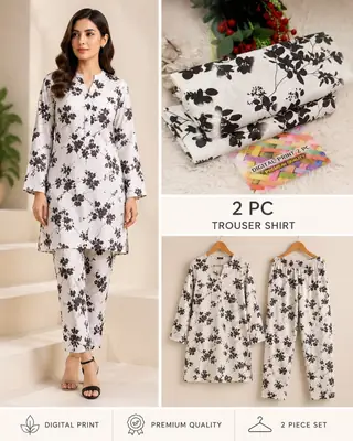2 Pcs Women's Unstitched 3-D Block Printed Suit