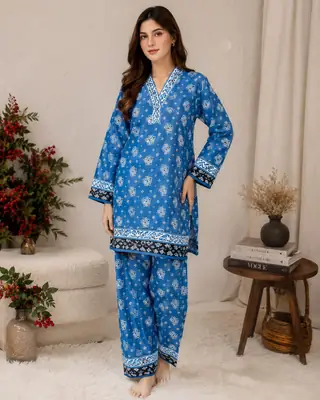 2 Pcs Women's Unstitched 3-D Block Printed Suit