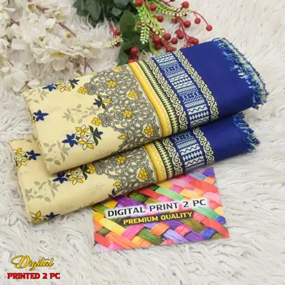 2 Pcs Women's Unstitched 3-D Block Printed Suit thumbnail 2