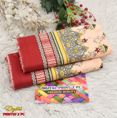 2 Pcs Women's Unstitched 3-D Block Printed Suit thumbnail 2