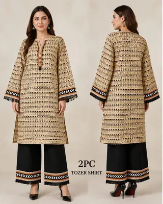 2 Pcs Women's Unstitched 3-D Block Printed Suit