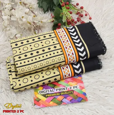 2 Pcs Women's Unstitched 3-D Block Printed Suit thumbnail 2