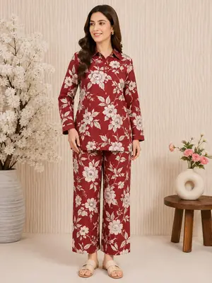 2 Pcs Women's Unstitched 3-D Block Printed Suit