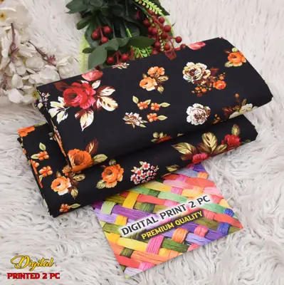 2 Pcs Women's Unstitched 3-D Block Printed Suit thumbnail 2