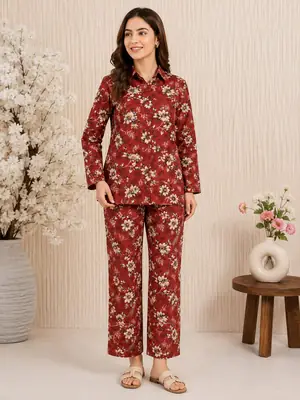 2 Pcs Women's Unstitched 3-D Block Printed Suit