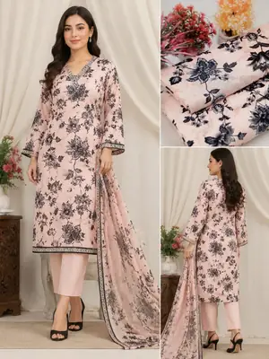 2 Pcs Women's Unstitched 3-D Block Printed Suit