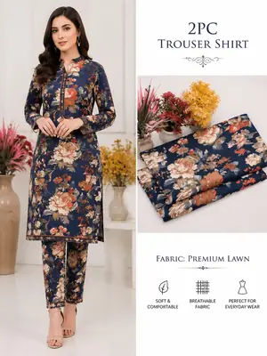2 Pcs Women's Unstitched 3-D Block Printed Suit