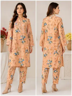 2 Pcs Women's Unstitched 3-D Block Printed Suit
