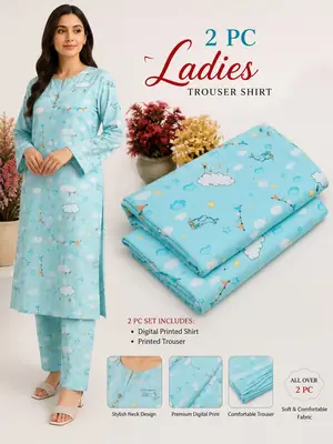 2 Pcs Women's Unstitched 3-D Block Printed Suit