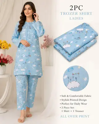 2 Pcs Women's Unstitched 3-D Block Printed Suit