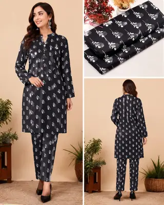 2 Pcs Women's Unstitched 3-D Block Printed Suit