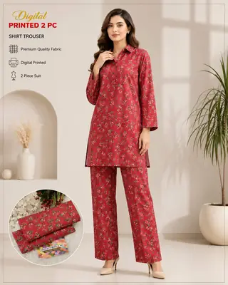 2 Pcs Women's Unstitched 3-D Block Printed Suit